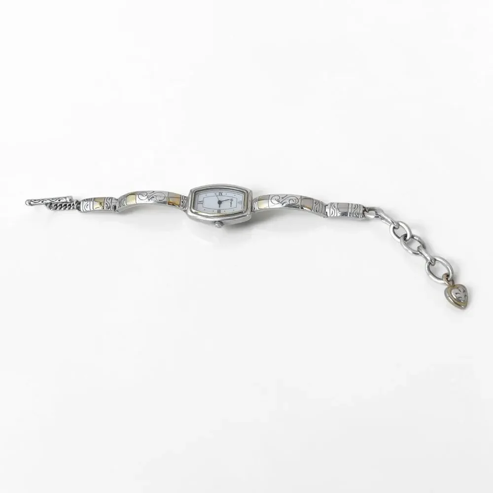 Brighton Venezia Two Tone Silver Gold Etched Watch Toggle Clasp Quartz 7-8 Inch